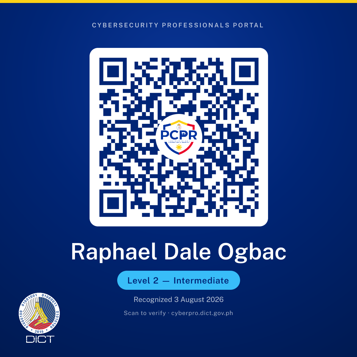 Raphael Dale Ogbac - Cybersecurity Professionals Portal (PCPR Level 2 - Intermediate)